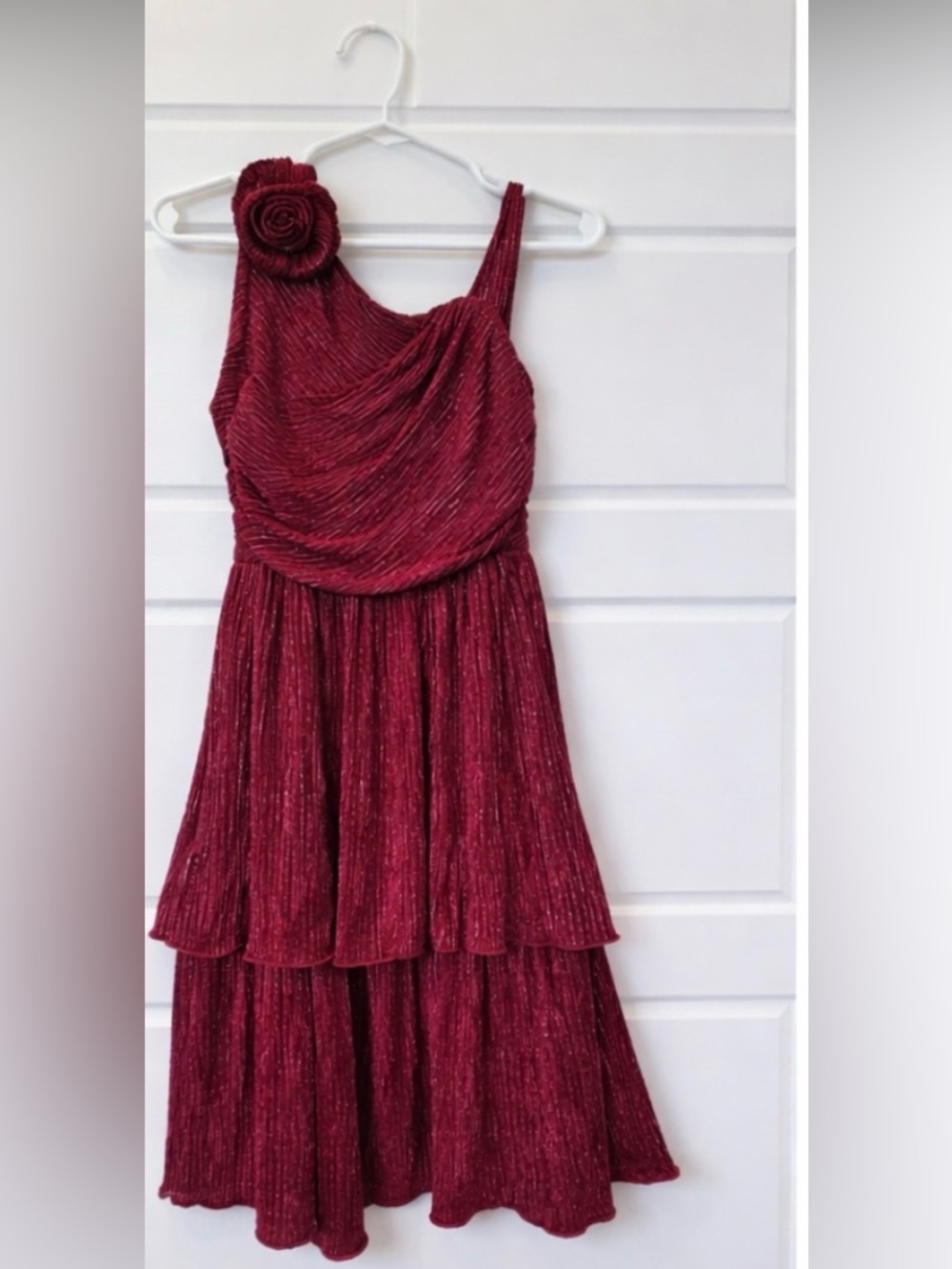 Speechless Girls Metallic Wine Red Tiered Rosette Dress